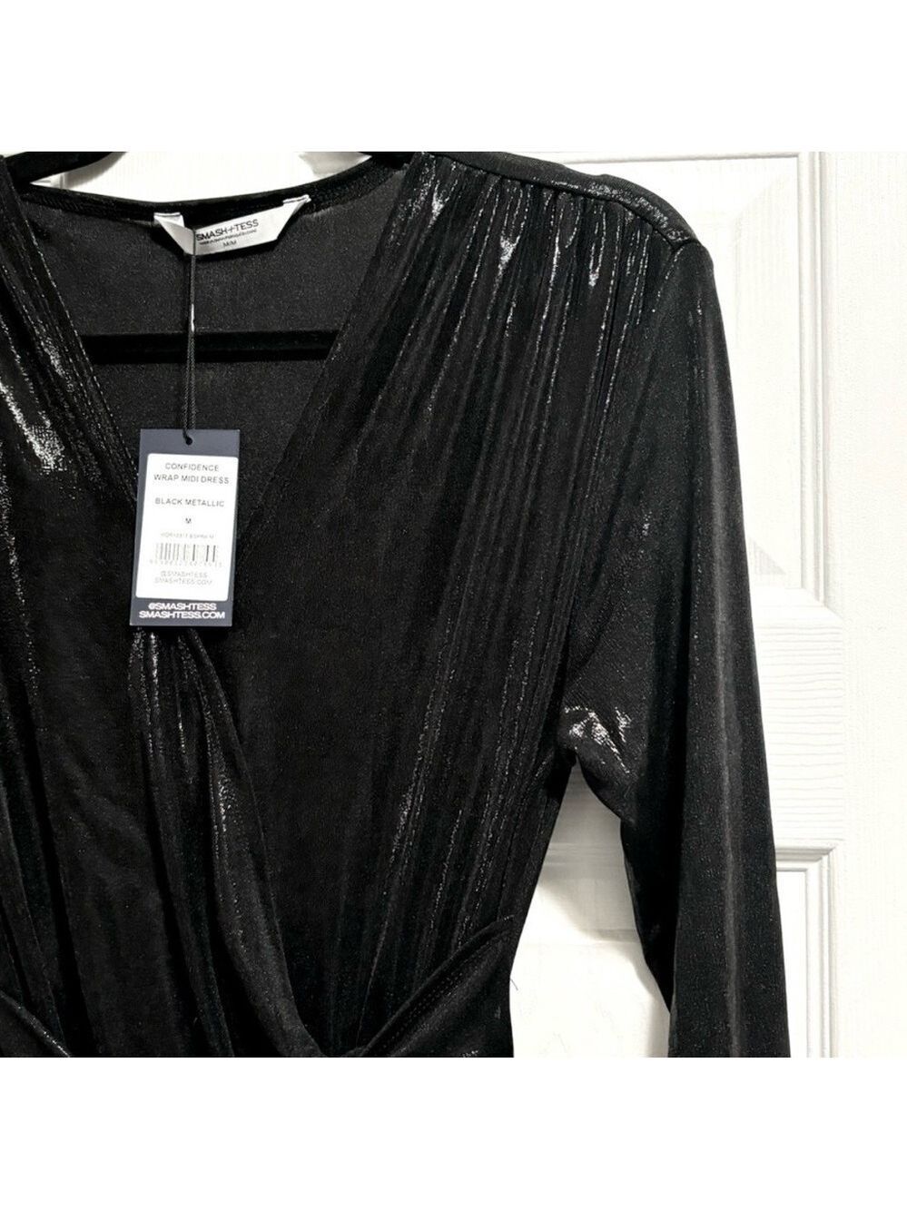 Smash+Tess Confidence Wrap Midi Dress NWT Black Metallic Size Medium NEW - Picture 5 of 11